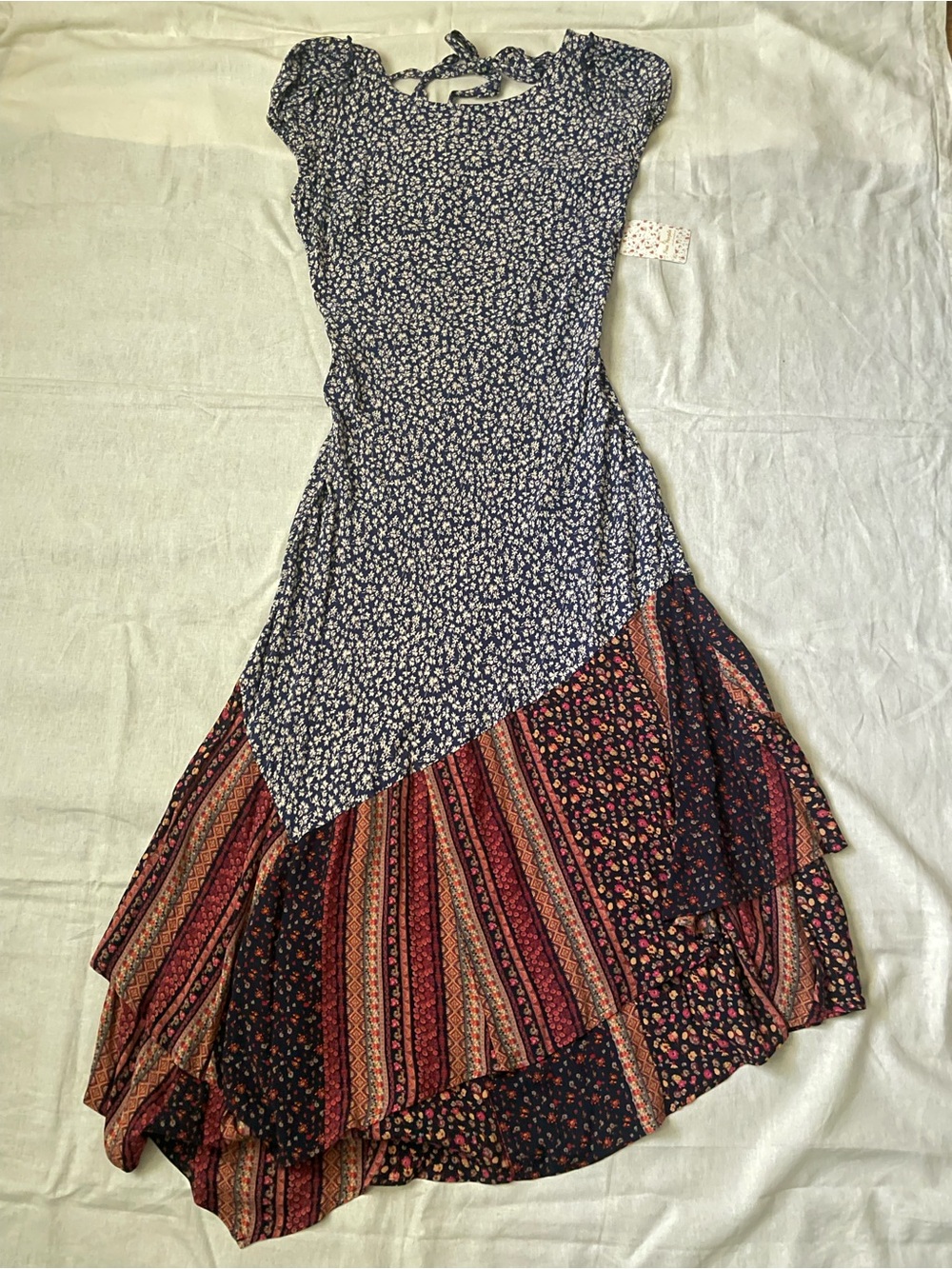 Free People Navy Floral backless Mixed-Print Maxi Dress